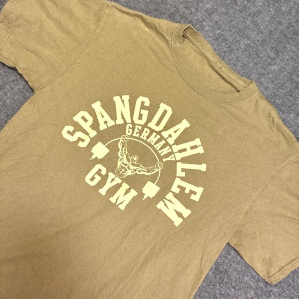 Vintage Spangdahlem‎ Gym T Shirt Mens Medium Brown Graphic Tee Germany Military